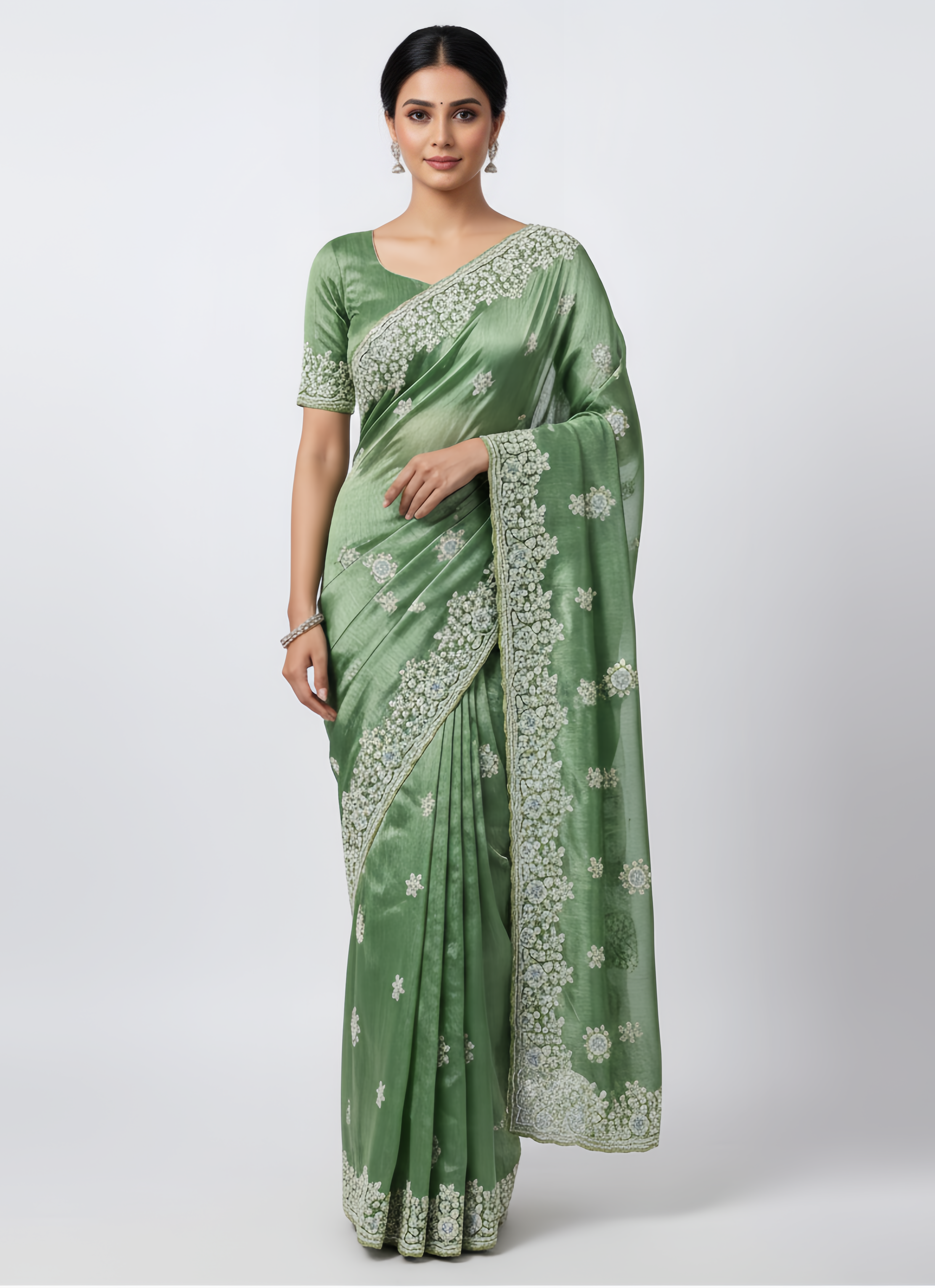 BS-SHAKTI Premium Jimmy Chu Saree with Embroidery & Jarkan Work | Sareer Riwaaz