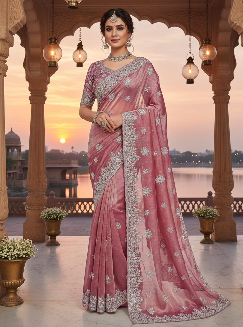 Premium Jimmy Chu Embroidered Saree with Heavy Blouse – BS-SHAKTI Collection