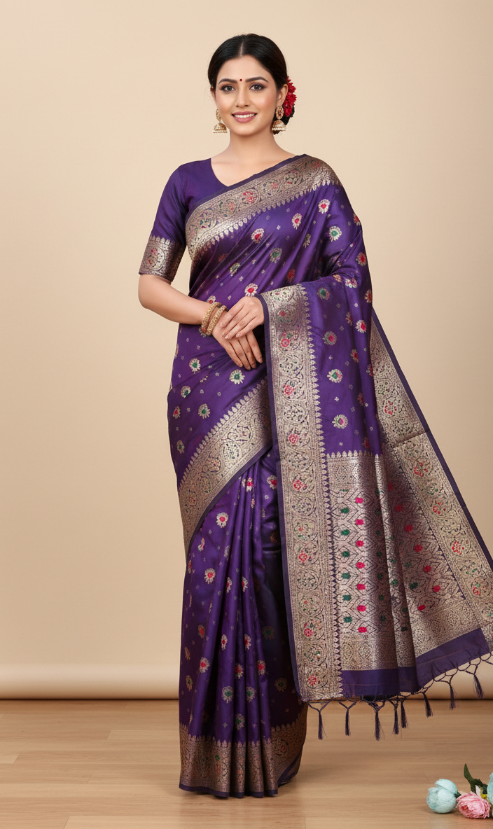 AJ Grah Pravesh Soft Silk Saree with Meenakari Work – Sareer Riwaaz Premium Collection