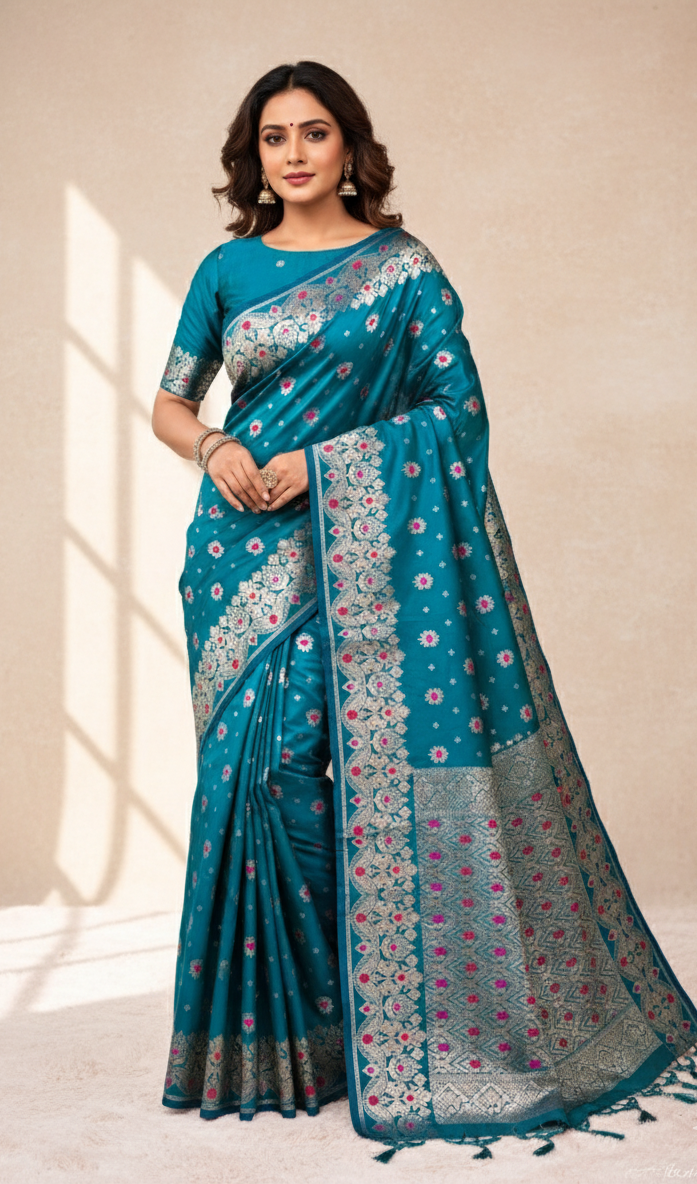 AJ Grah Pravesh Soft Silk Saree with Meenakari Work – Sareer Riwaaz Premium Collection