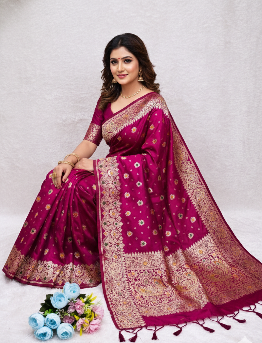 AJ Grah Pravesh Soft Silk Saree with Meenakari Work – Sareer Riwaaz Premium Collection