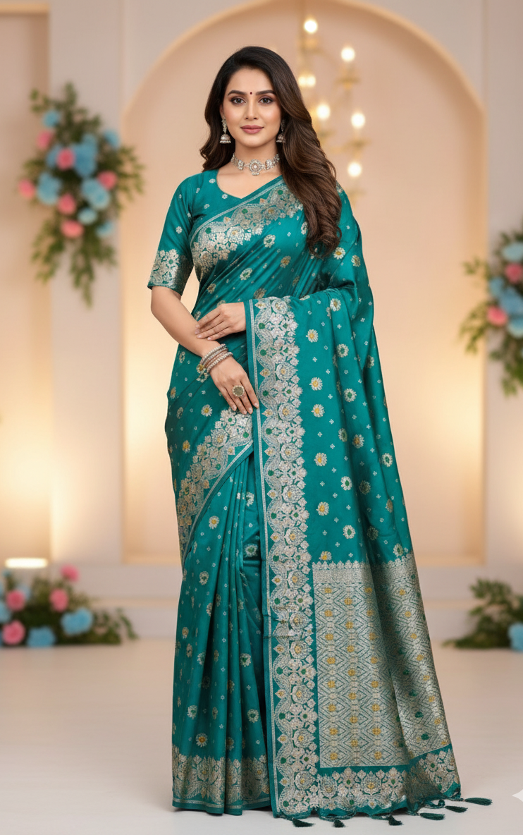 AJ Grah Pravesh Soft Silk Saree with Meenakari Work – Sareer Riwaaz Premium Collection