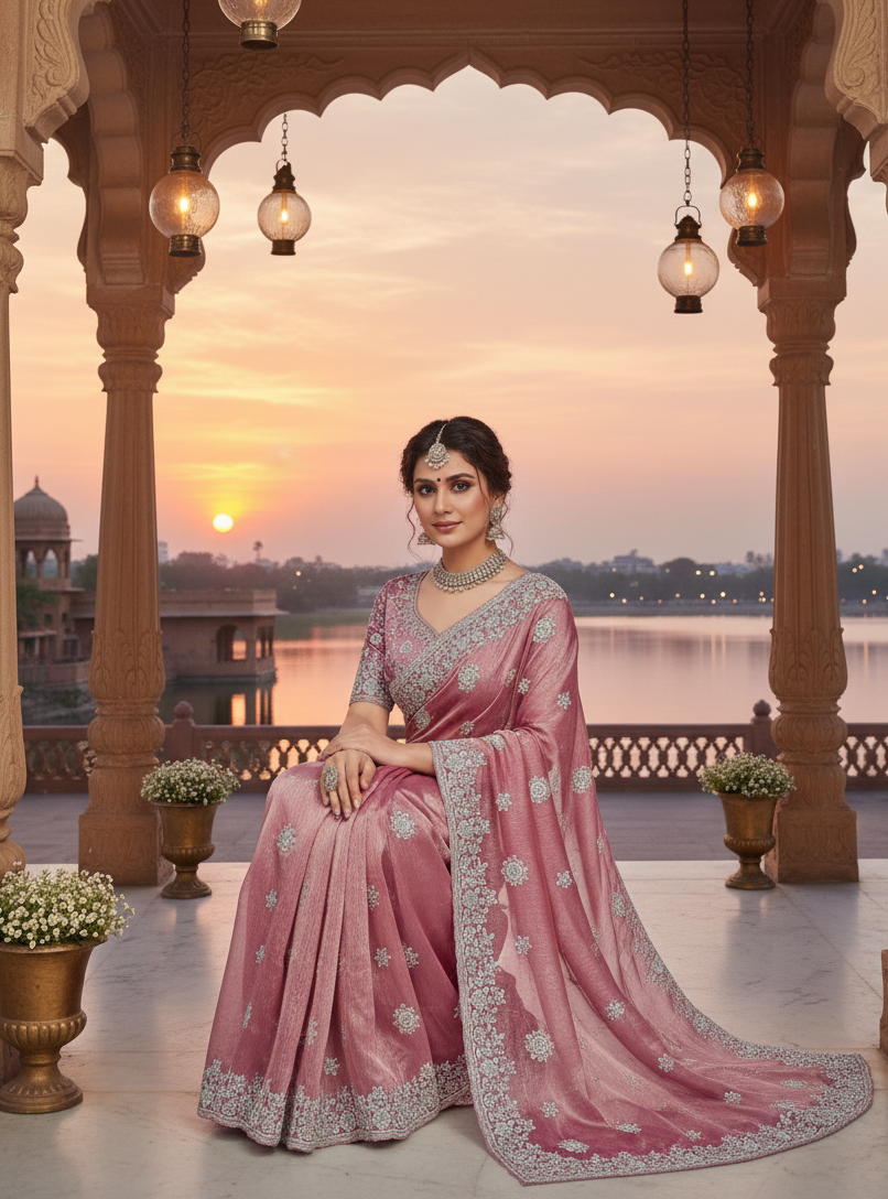 Premium Jimmy Chu Embroidered Saree with Heavy Blouse – BS-SHAKTI Collection