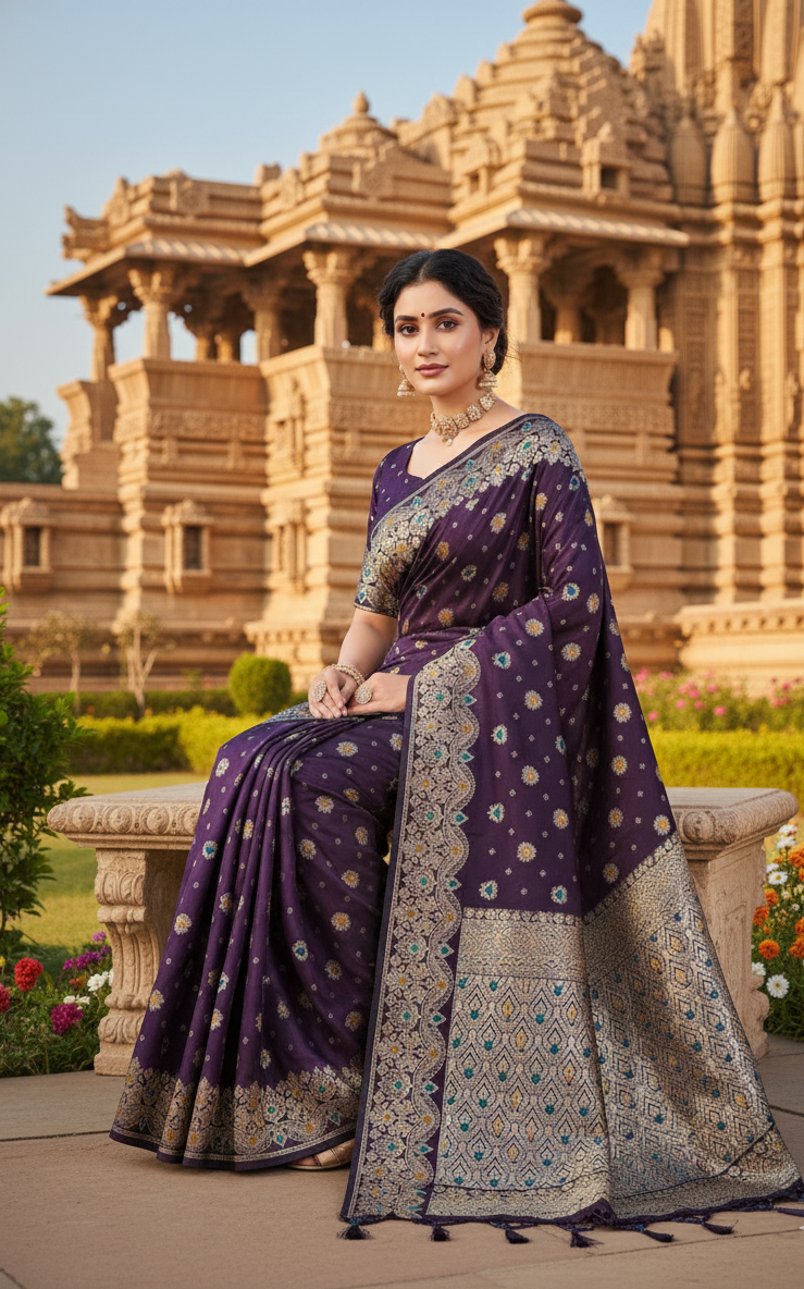 AJ Grah Pravesh Soft Silk Saree with Meenakari Work – Sareer Riwaaz Premium Collection