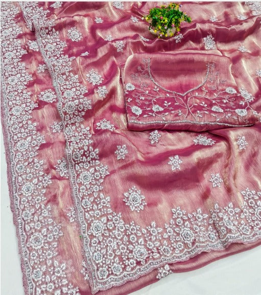 Premium Jimmy Chu Embroidered Saree with Heavy Blouse – BS-SHAKTI Collection