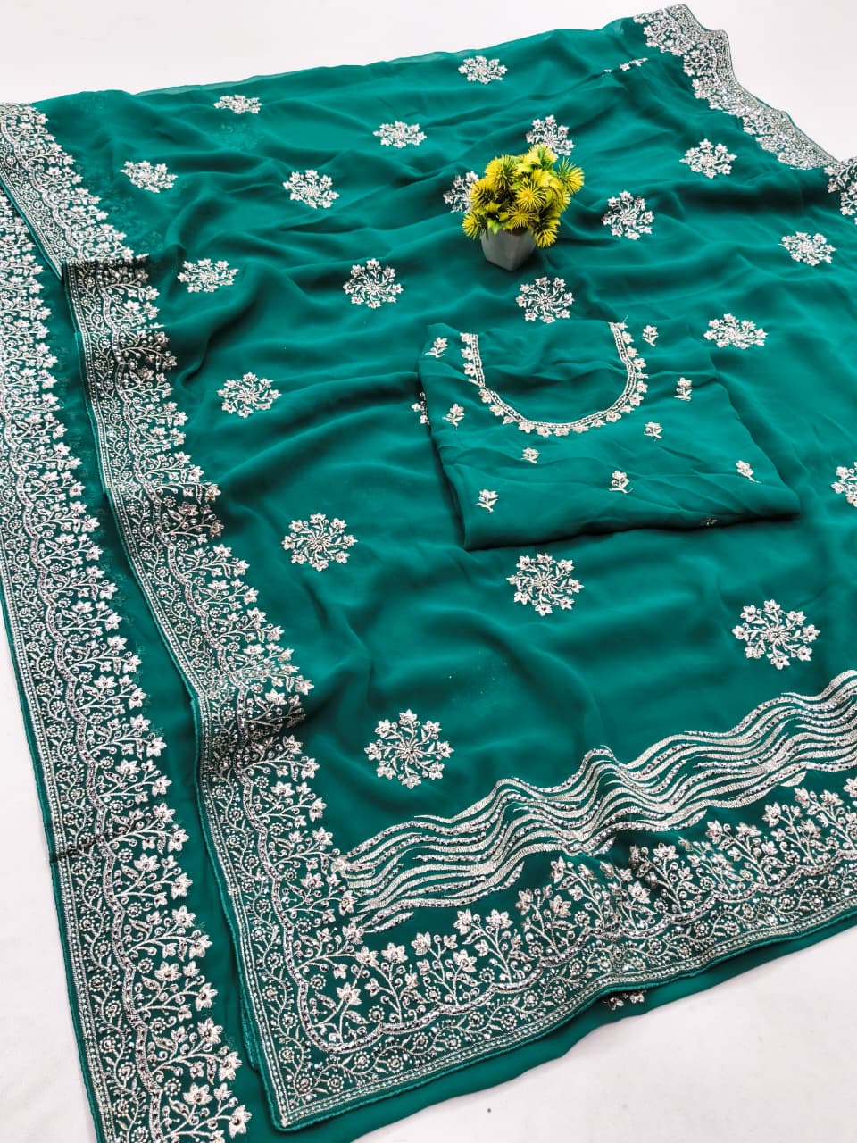 Maroon Georgette Embroidered Saree – Elegant Party Wear Collection