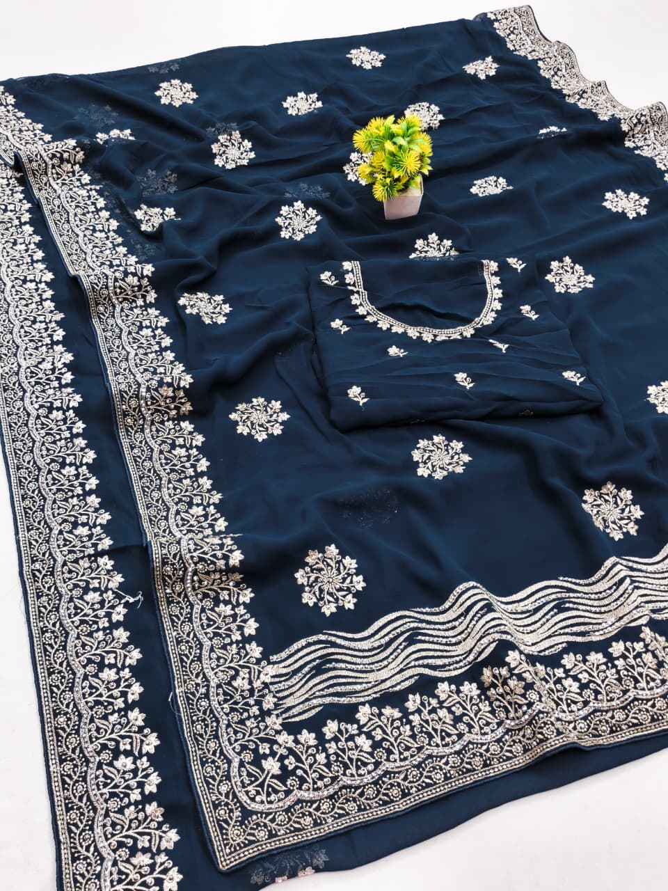 Maroon Georgette Embroidered Saree – Elegant Party Wear Collection