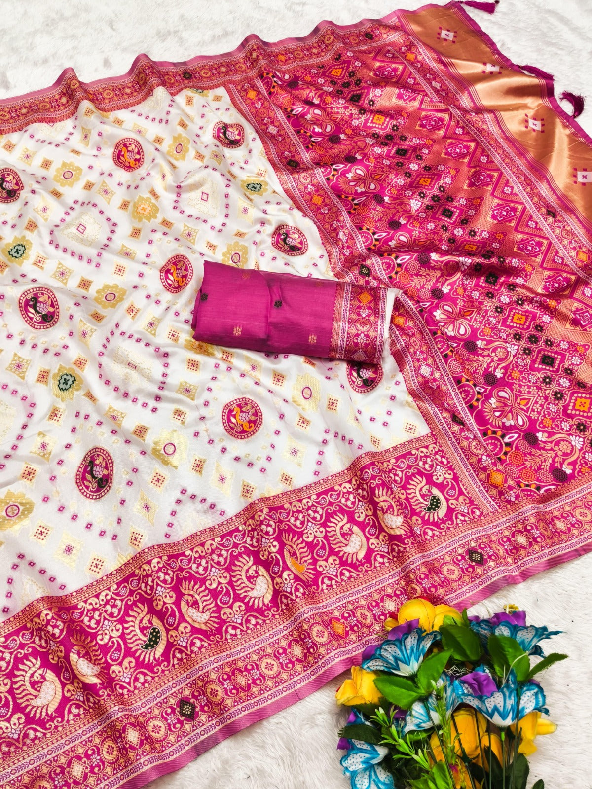 Elegant Soft Silk Saree with Dual-Tone Meenakari Design