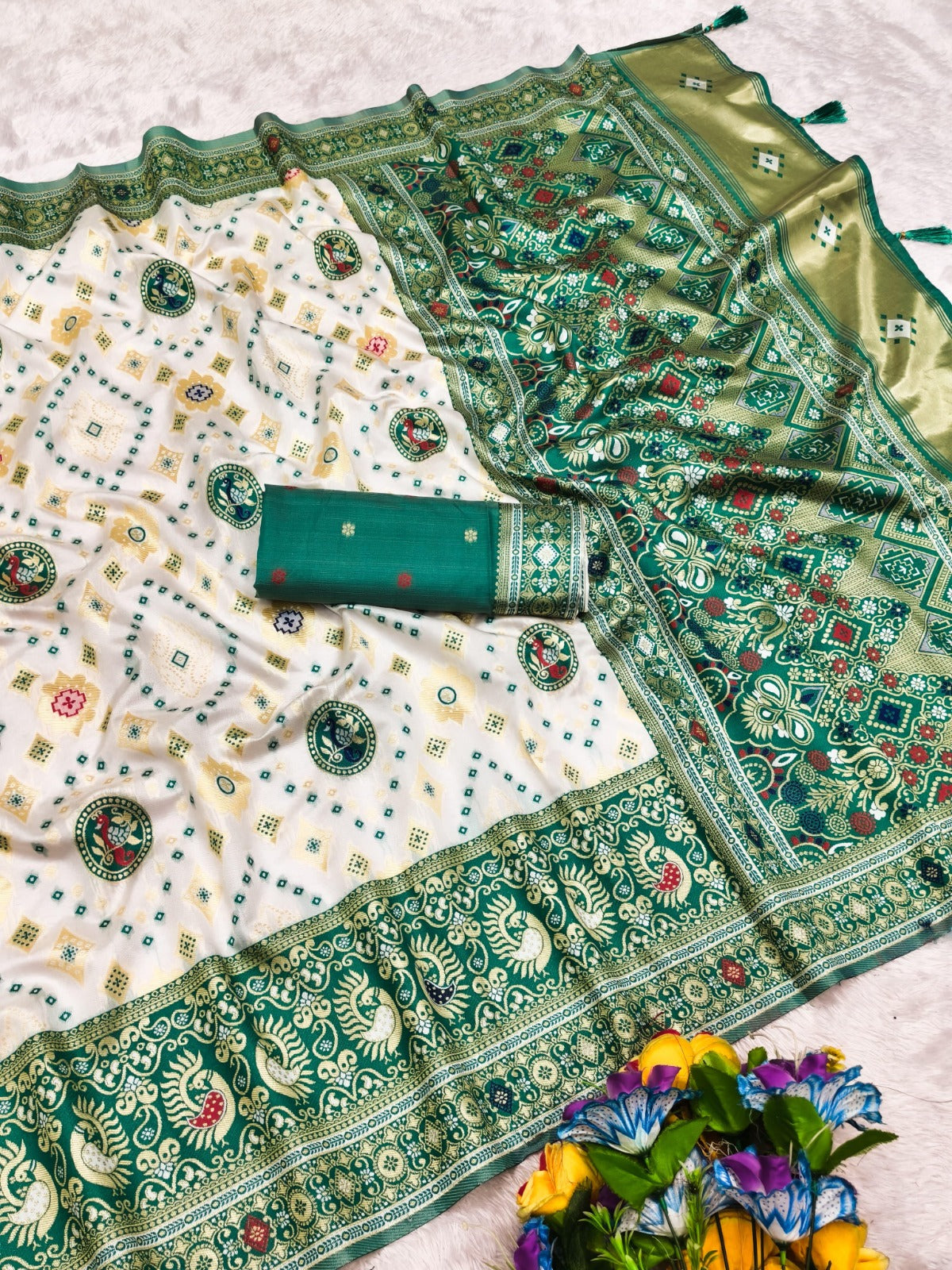 Elegant Soft Silk Saree with Dual-Tone Meenakari Design